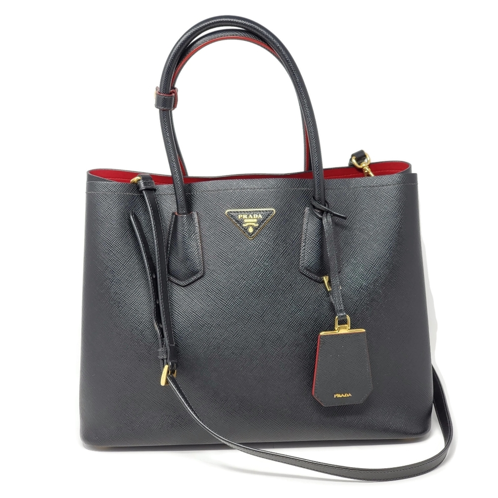 AuthPrada Cuir Double Saffiano Large Crossbody Bag